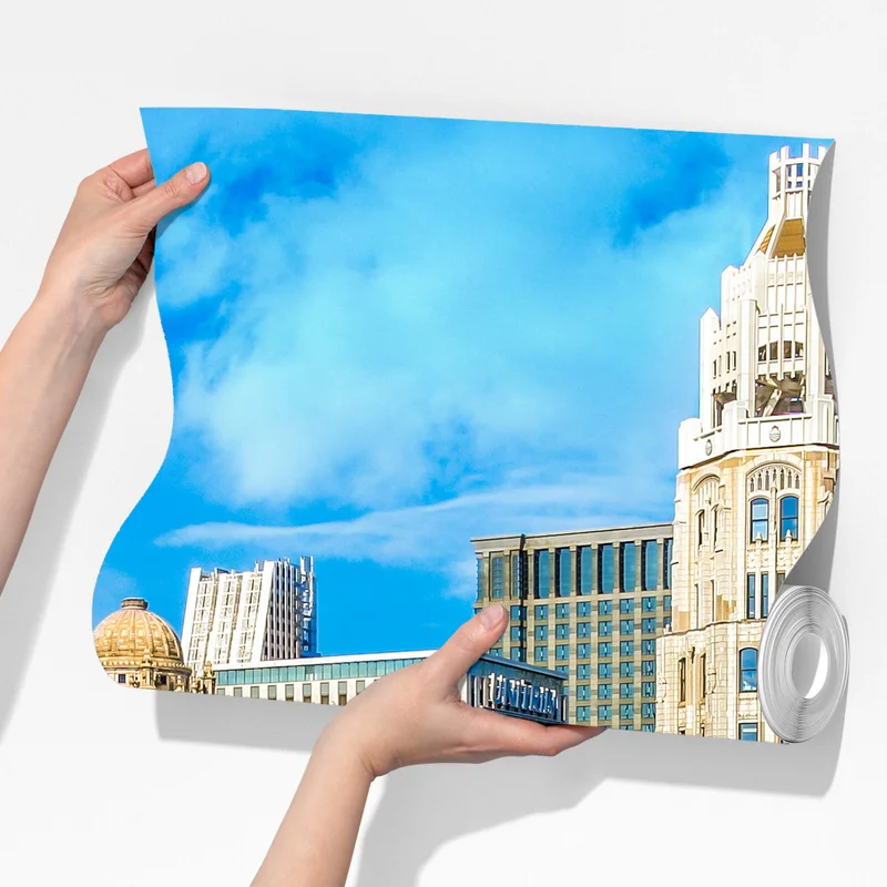 Fototapete Chicago skyline über dem fluss Fototapete Chicago skyline über dem fluss