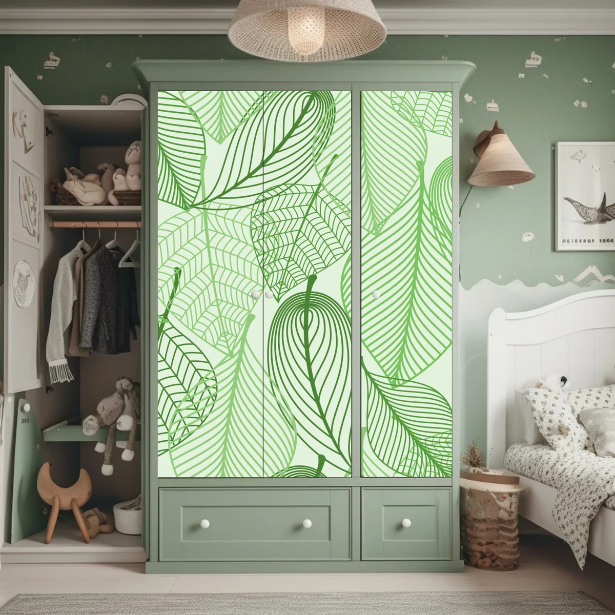Schrankaufkleber grünes botanisches blättermuster Schrankaufkleber grünes botanisches blättermuster