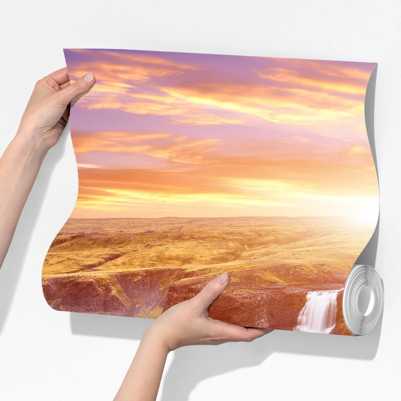 Fototapete Haifoss wasserfall bei sonnenuntergang Fototapete Haifoss wasserfall bei sonnenuntergang