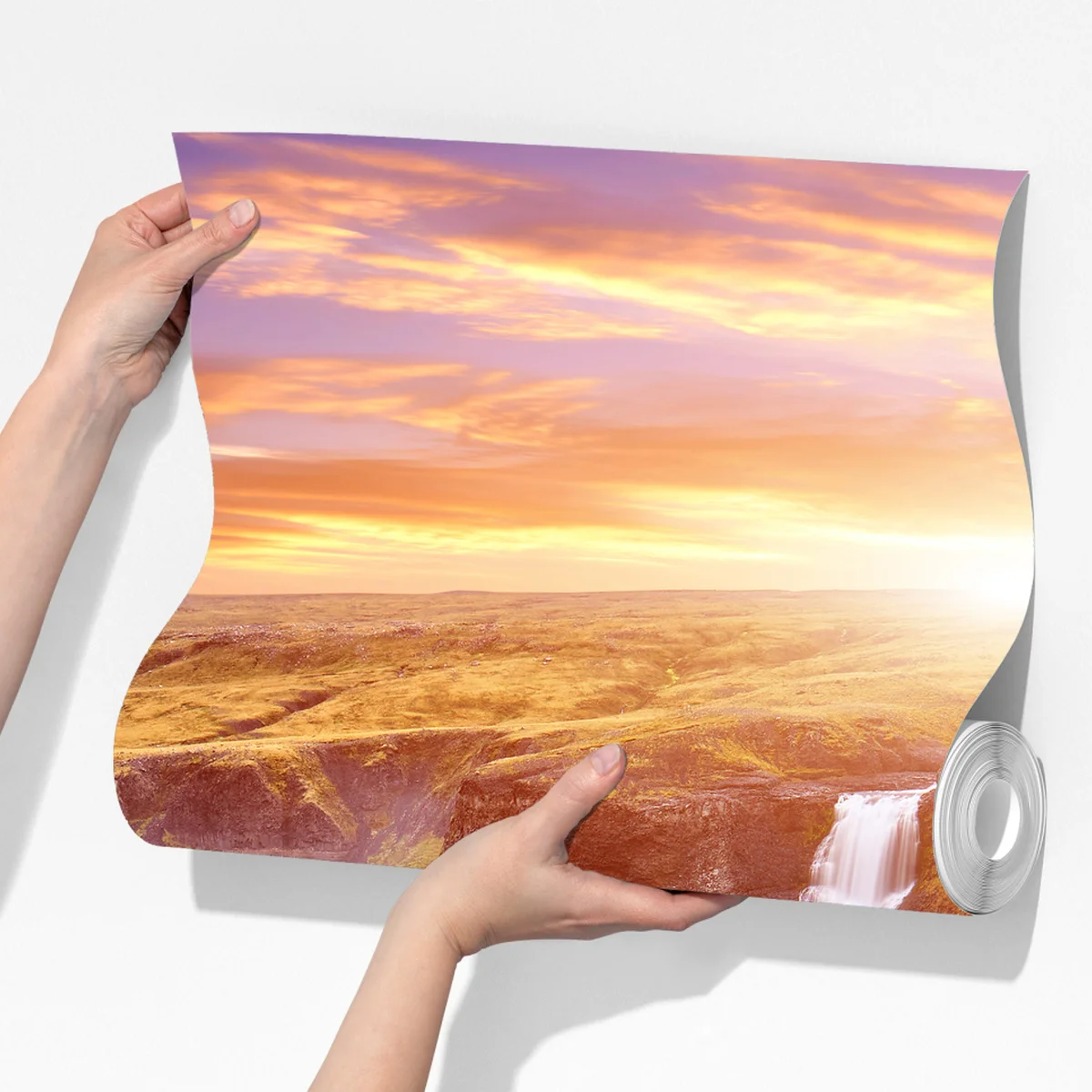 Fototapete Haifoss wasserfall bei sonnenuntergang Fototapete Haifoss wasserfall bei sonnenuntergang