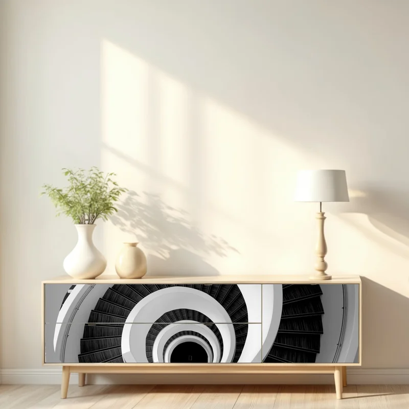 Repositionierbarer Aufkleber spiraltreppe in monochrom