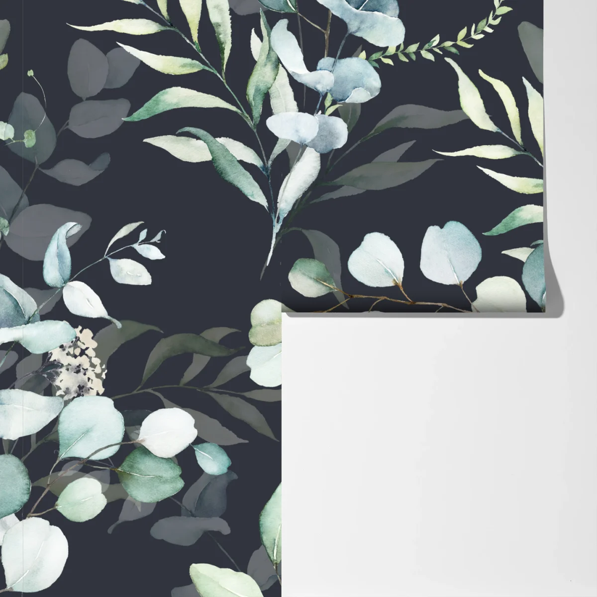 Fototapeta wzór botaniczny eukaliptusa w akwareli na ciemnym tle Fototapeta wzór botaniczny eukaliptusa w akwareli na ciemnym tle