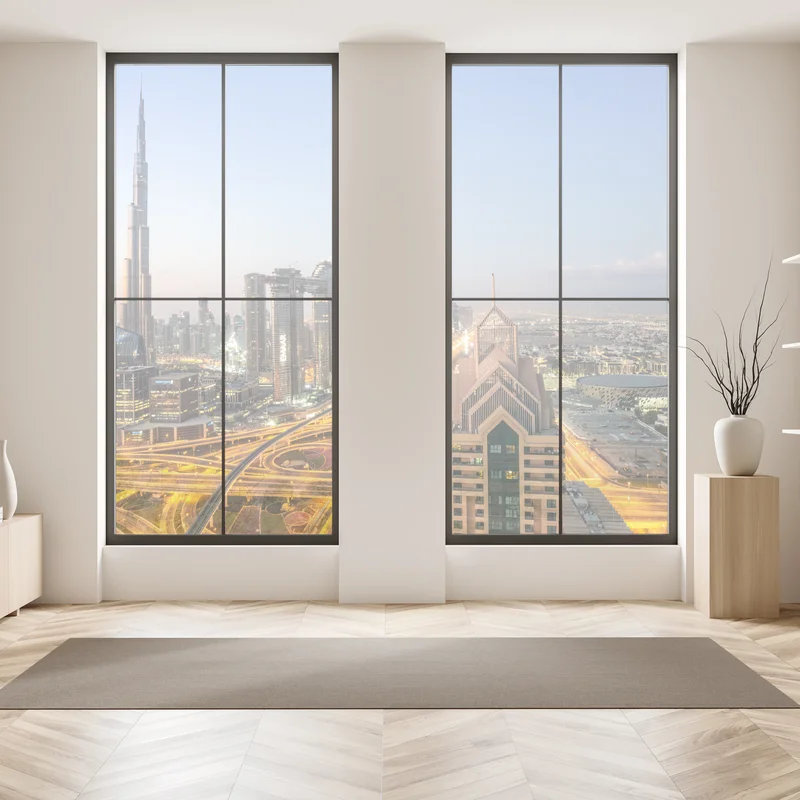 Fensteraufkleber skyline von Dubai bei dämmerung Fensteraufkleber skyline von Dubai bei dämmerung