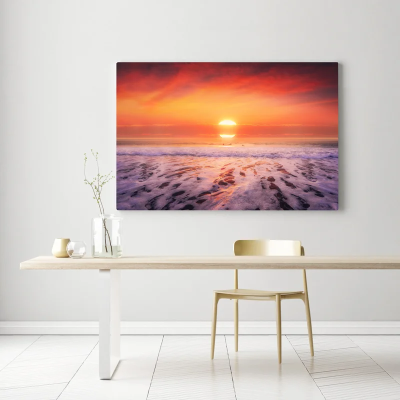 Leinwandbild goldener sonnenuntergang über ruhigem strand Leinwandbild goldener sonnenuntergang über ruhigem strand