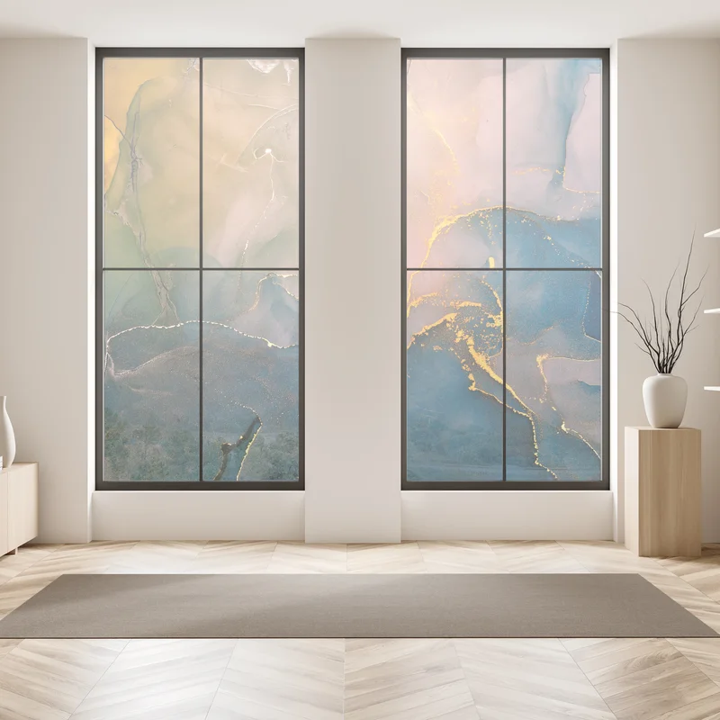 Fensteraufkleber blaues und goldenes abstraktes marmormotiv