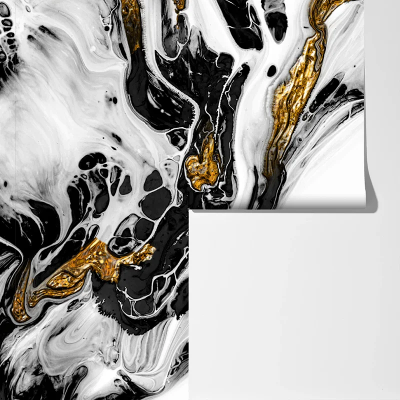 Fototapete schwarz-weiße abstraktion mit goldenen adern Fototapete schwarz-weiße abstraktion mit goldenen adern