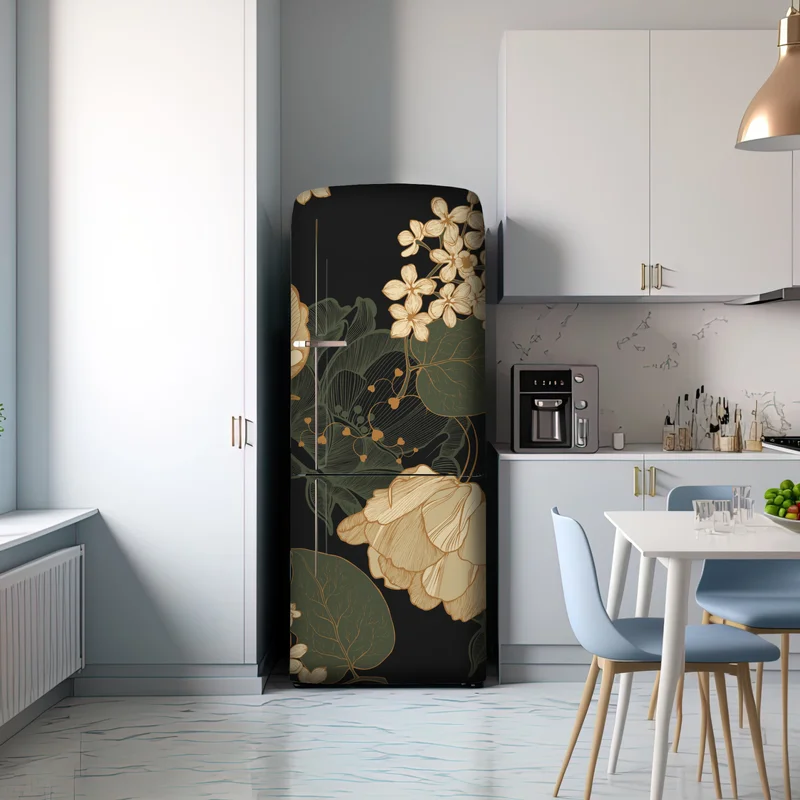 Kühlschrankaufkleber goldene pfingstrosen vor dunklem botanischem hintergrund Kühlschrankaufkleber goldene pfingstrosen vor dunklem botanischem hintergrund
