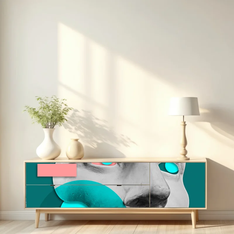 Repositionierbarer Aufkleber abstrakte klassische maske in türkis und rosa Repositionierbarer Aufkleber abstrakte klassische maske in türkis und rosa