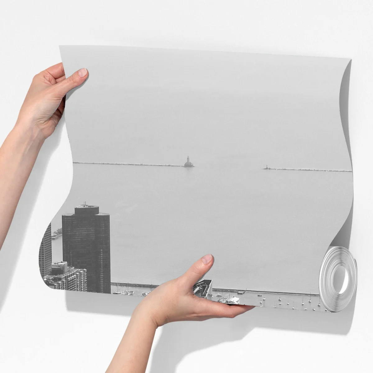 Fototapete schwarzweißes stadtpanorama am ufer Fototapete schwarzweißes stadtpanorama am ufer