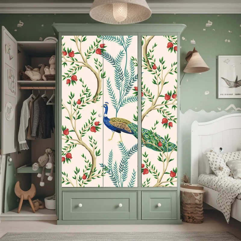 Schrankaufkleber pfau zwischen granatästen Schrankaufkleber pfau zwischen granatästen