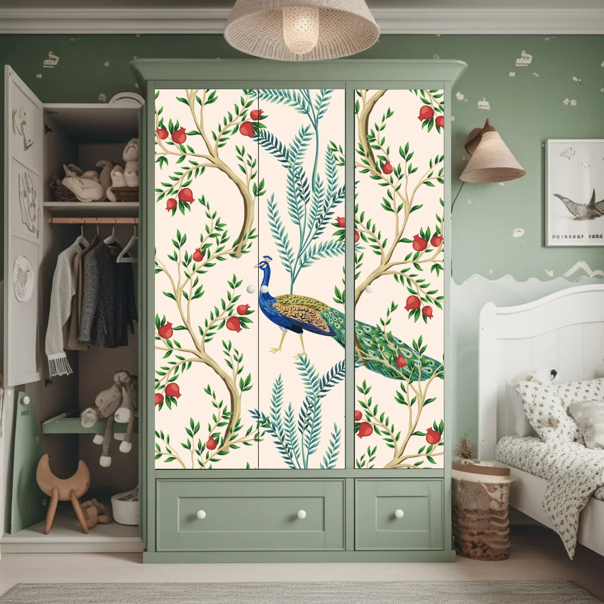 Schrankaufkleber pfau zwischen granatästen Schrankaufkleber pfau zwischen granatästen