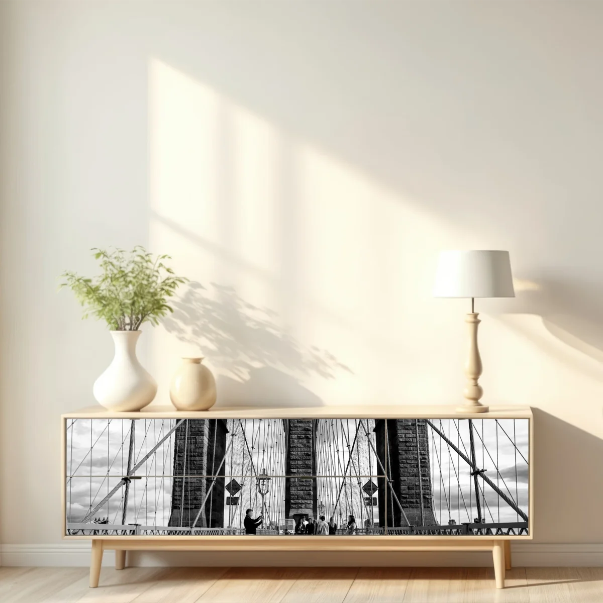Repositionierbarer Aufkleber Brooklyn Bridge perspektive in monochrom Repositionierbarer Aufkleber Brooklyn Bridge perspektive in monochrom