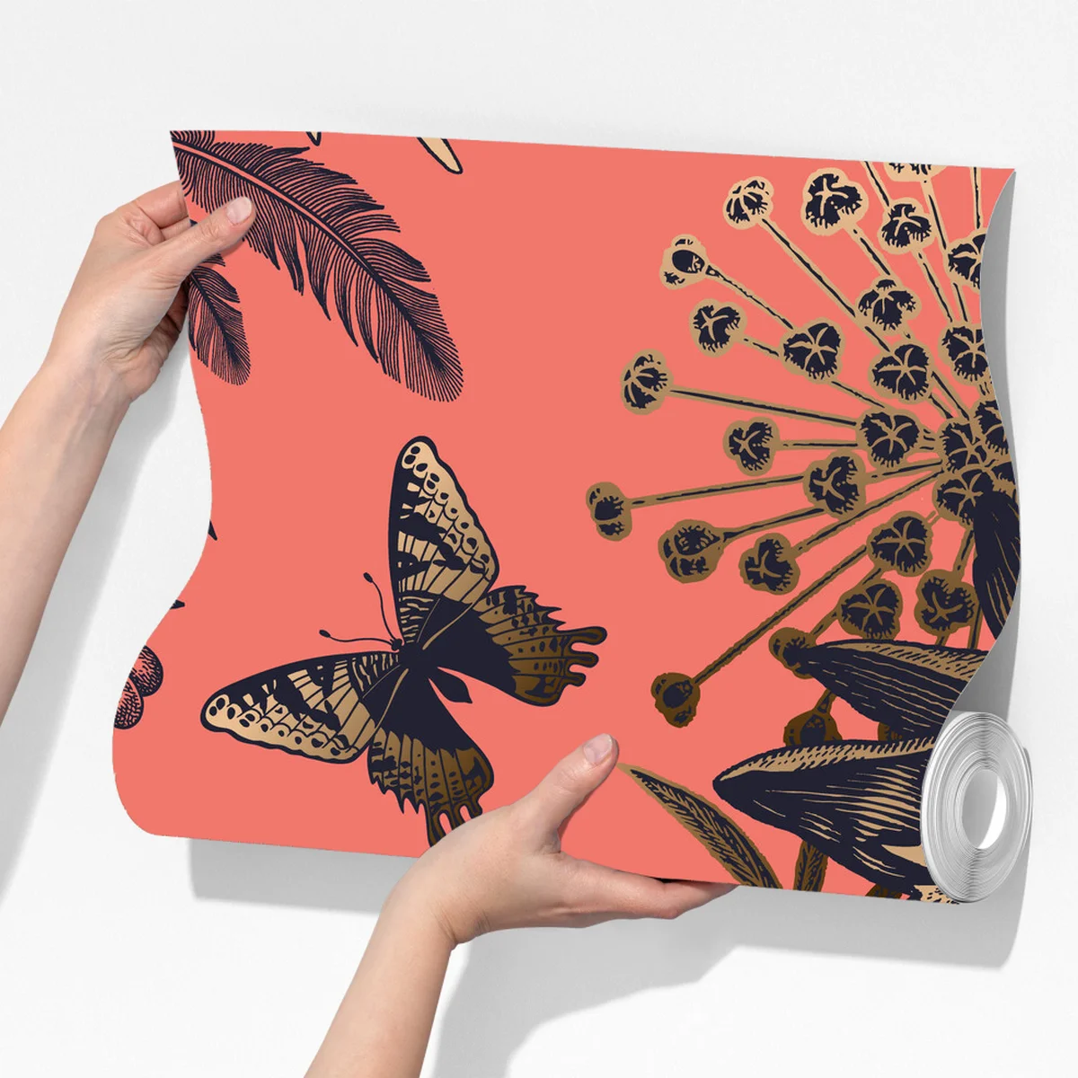 Fototapete vintage blumenmuster mit vögeln auf korallenhintergrund Fototapete vintage blumenmuster mit vögeln auf korallenhintergrund