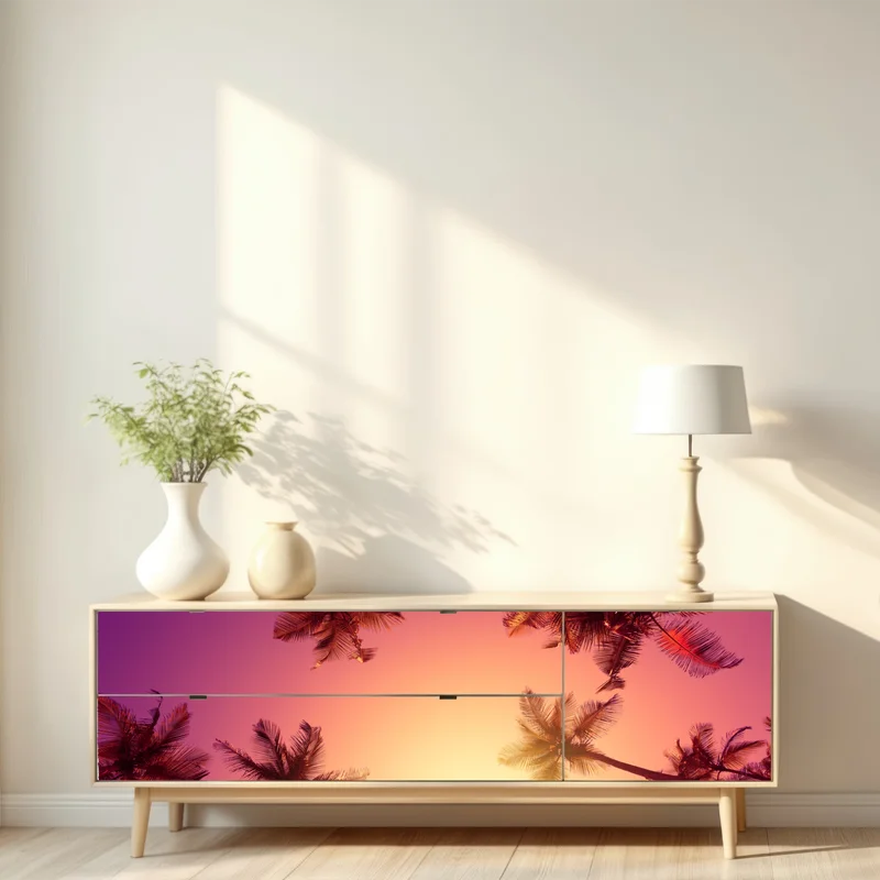 Repositionierbarer Aufkleber tropischer sonnenuntergang mit palmen-silhouetten Repositionierbarer Aufkleber tropischer sonnenuntergang mit palmen-silhouetten