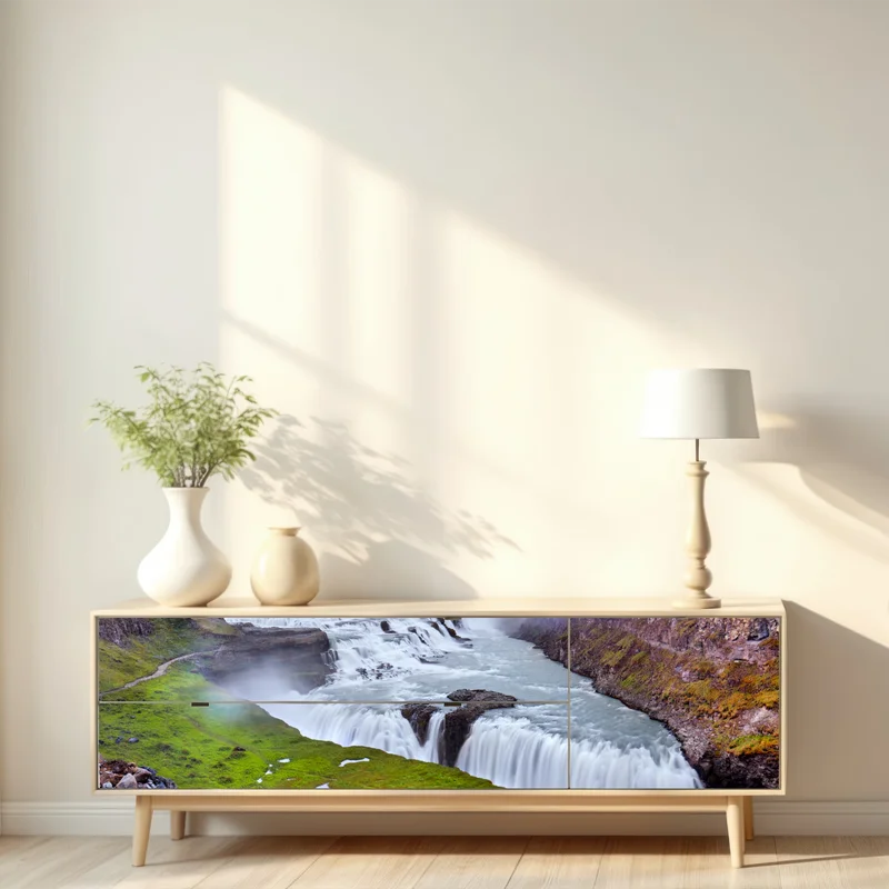 Repositionierbarer Aufkleber panoramablick auf den wasserfall Gullfoss