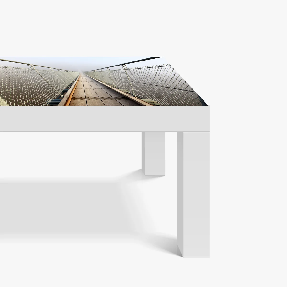 Tischaufkleber und Schreibtischaufkleber neblige hängebrücke die in den nebel führt Tischaufkleber und Schreibtischaufkleber neblige hängebrücke die in den nebel führt