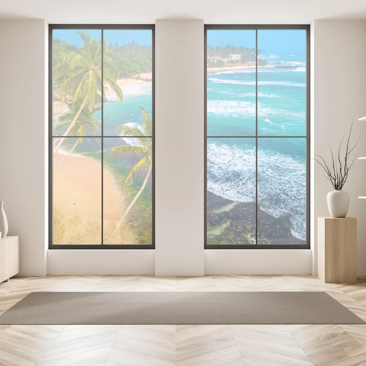 Naklejka na okno turkusowe tropikalne wybrzeże z palmami Naklejka na okno turkusowe tropikalne wybrzeże z palmami