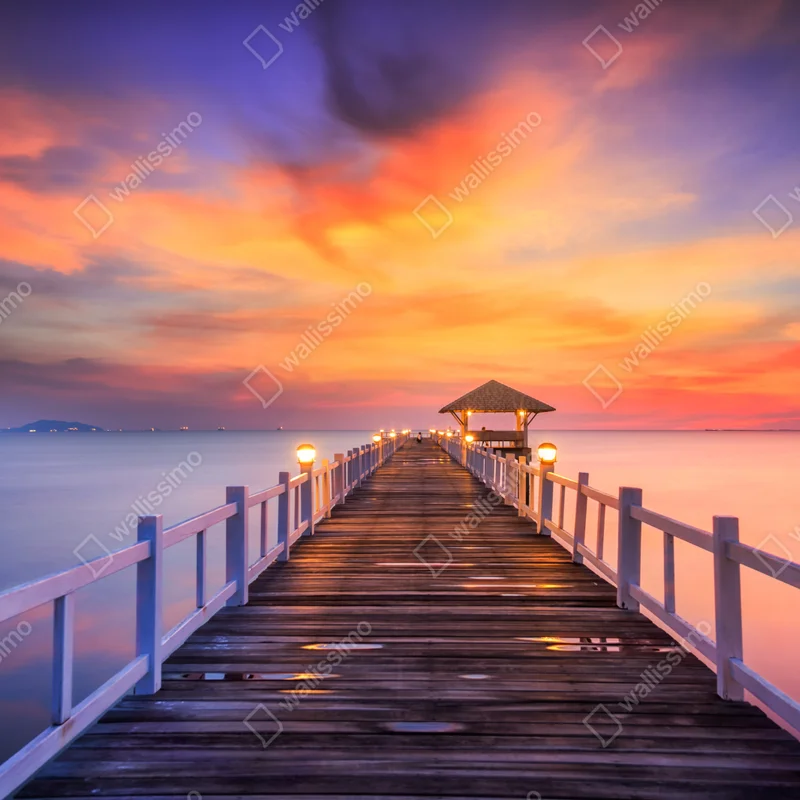 Leinwandbild holzsteg im sonnenaufgang Leinwandbild holzsteg im sonnenaufgang