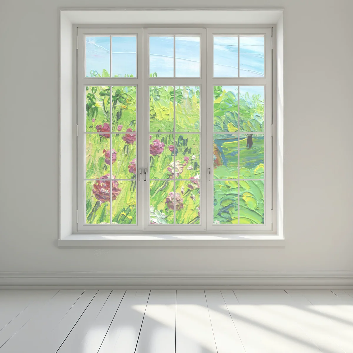 Fensteraufkleber pfingstrosenwiese im frühling — impasto blumenbild Fensteraufkleber pfingstrosenwiese im frühling — impasto blumenbild