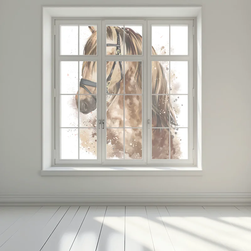 Fensteraufkleber aquarellportrait eines braunen pferdes Fensteraufkleber aquarellportrait eines braunen pferdes