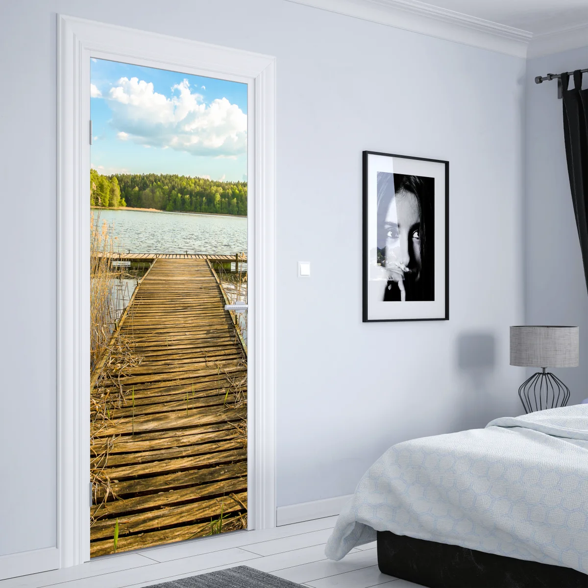 Türaufkleber hölzerner steg zum ruhigen see Türaufkleber hölzerner steg zum ruhigen see