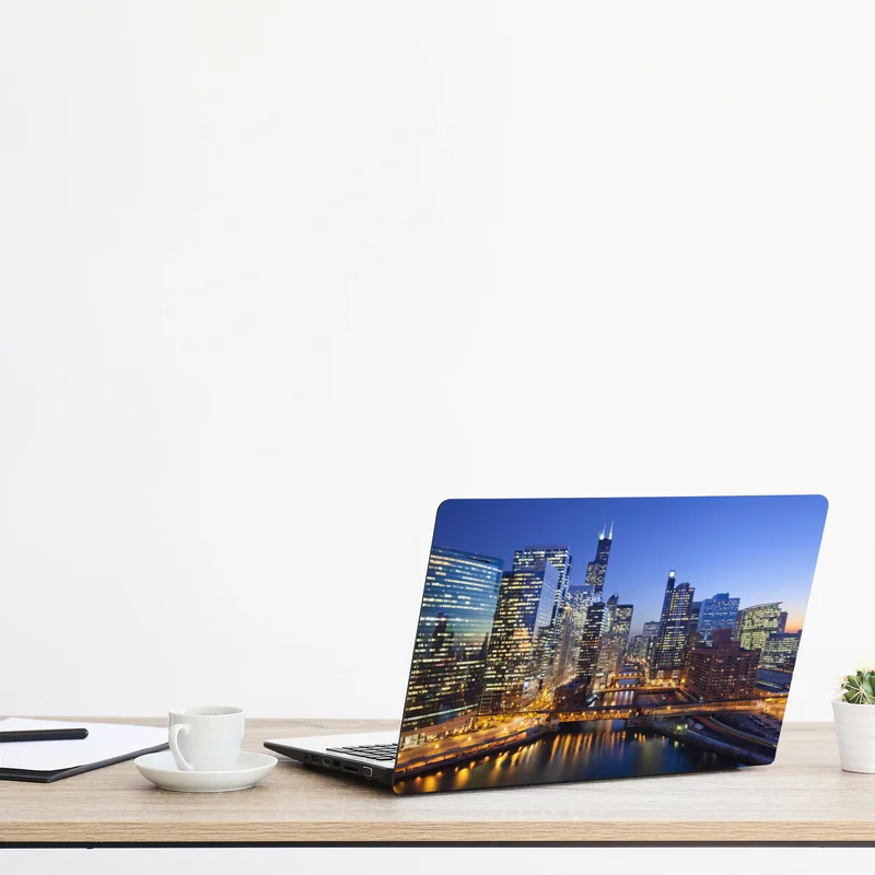 Laptop-Aufkleber Chicago skyline bei dämmerung