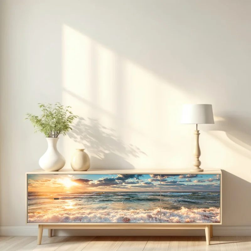 Repositionierbarer Aufkleber goldener sonnenaufgang über der meeresküste Repositionierbarer Aufkleber goldener sonnenaufgang über der meeresküste