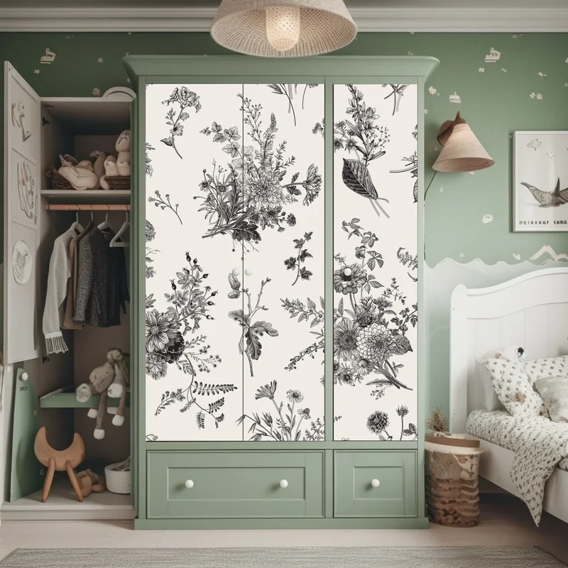 Schrankaufkleber klassisches schwarzweißes blumenmuster