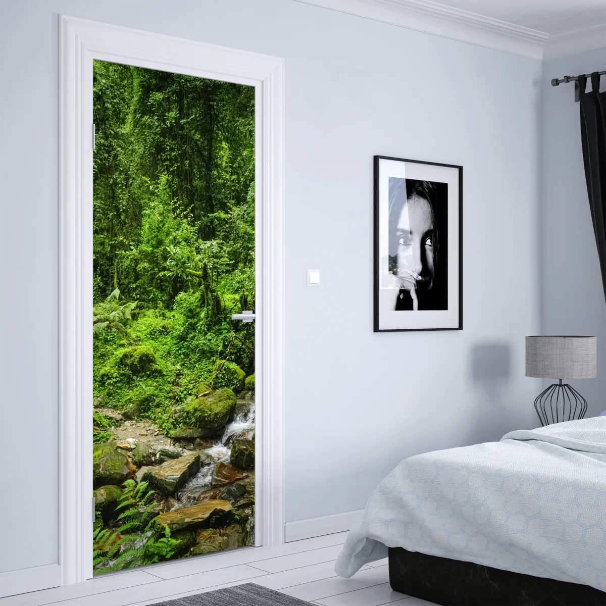 Türaufkleber üppiger grüner waldwasserfall Türaufkleber üppiger grüner waldwasserfall