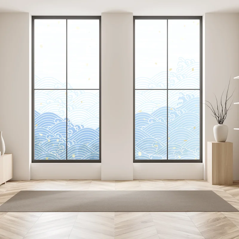 Fensteraufkleber ruhige blaue wellen mit goldakzenten Fensteraufkleber ruhige blaue wellen mit goldakzenten