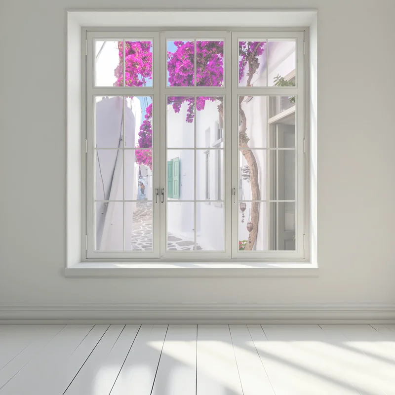 Fensteraufkleber sonnige mediterrane gasse mit bougainvillea