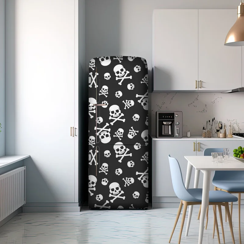Kühlschrankaufkleber weißes totenkopf muster auf grauem hintergrund