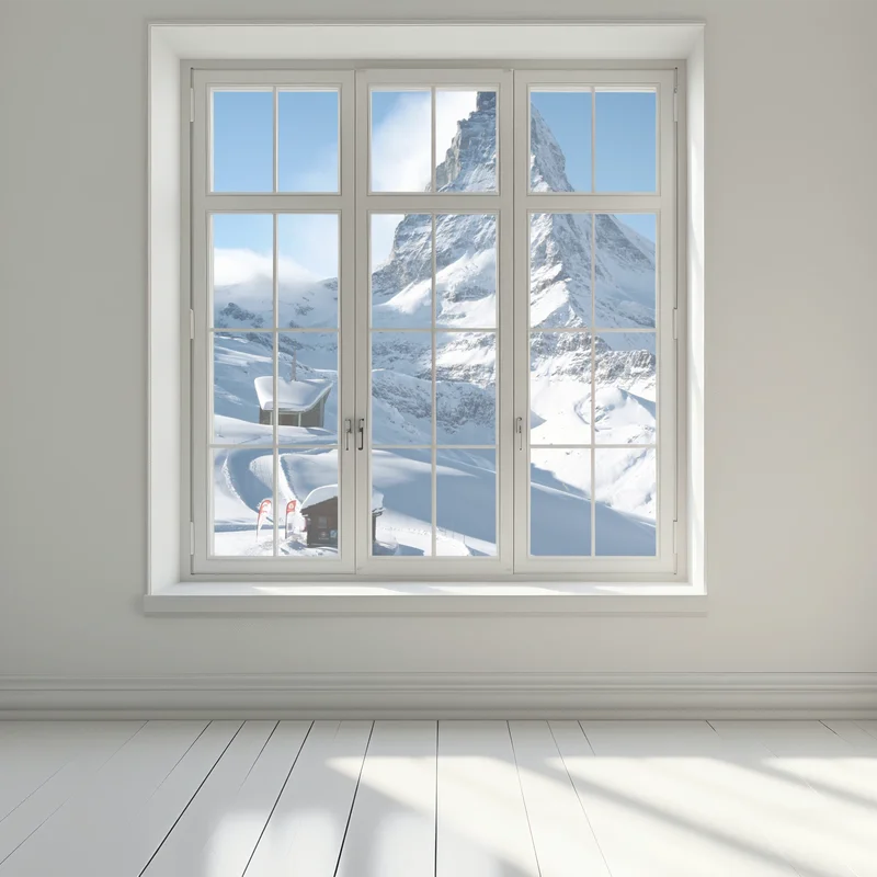 Fensteraufkleber majestätischer alpiner gipfel im winter