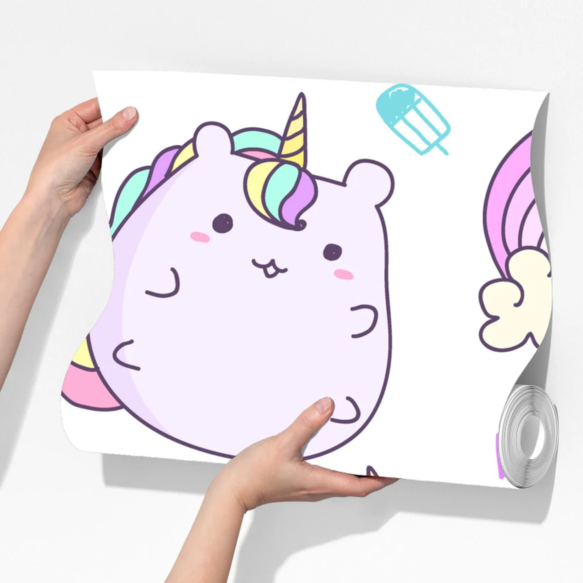 Fototapete verspieltes pastell-einhorn-katzenmuster Fototapete verspieltes pastell-einhorn-katzenmuster