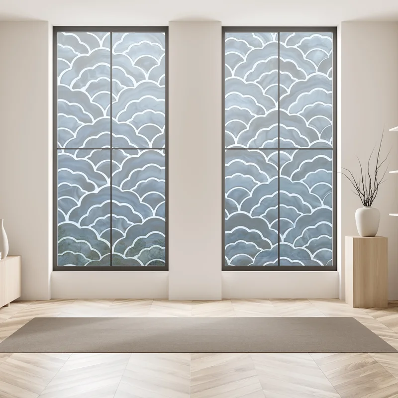 Fensteraufkleber japanisches blaues seigaiha-wellenmuster