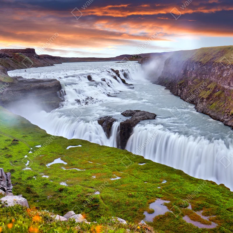 Repositionierbarer Aufkleber panoramablick auf den wasserfall Gullfoss Repositionierbarer Aufkleber panoramablick auf den wasserfall Gullfoss