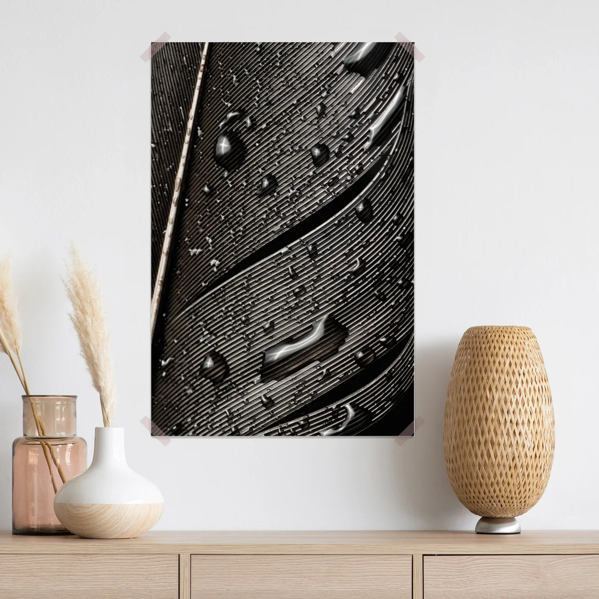 Poster monochrome feder mit wassertropfen Poster monochrome feder mit wassertropfen