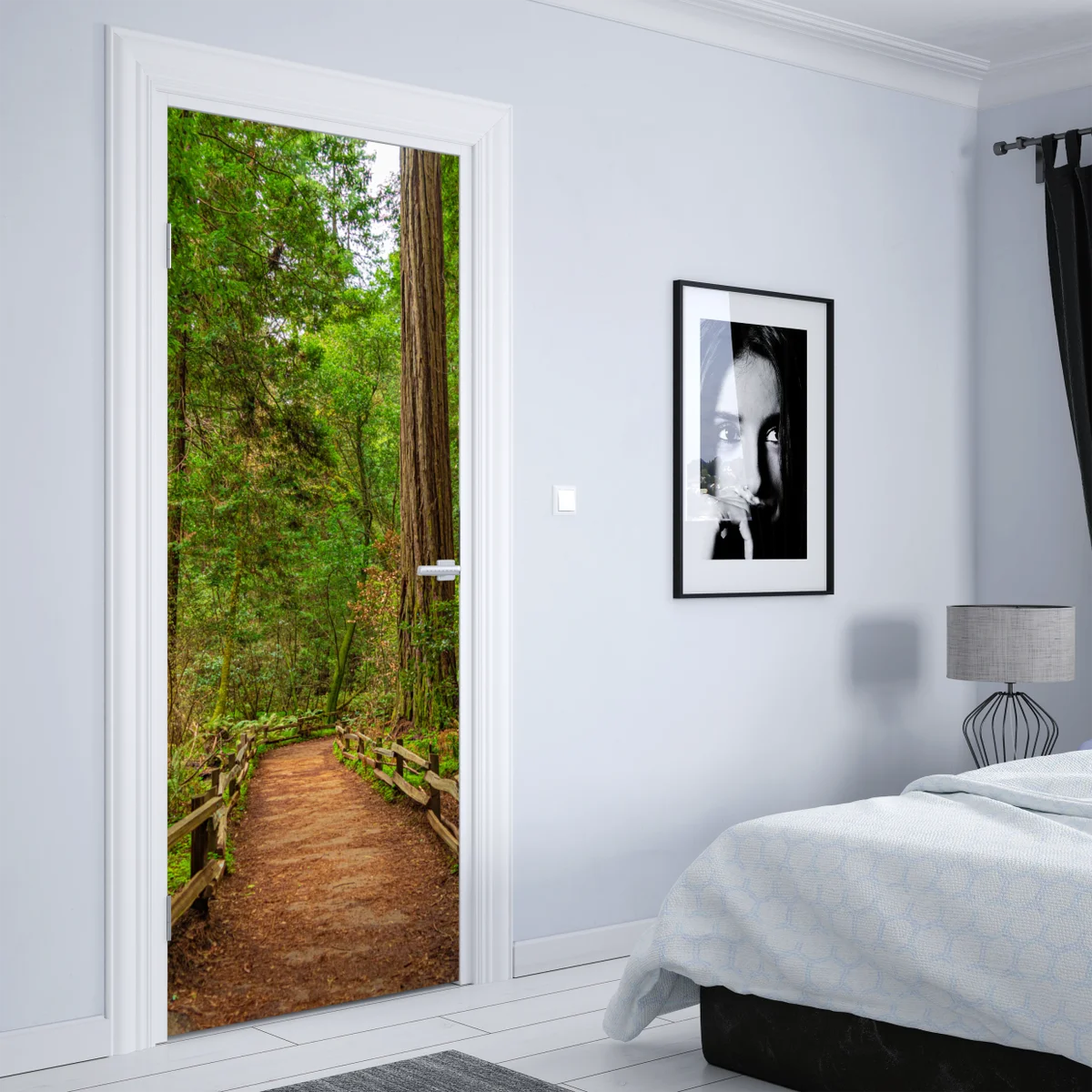 Türaufkleber majestätischer waldpfad zwischen mammutbäumen Türaufkleber majestätischer waldpfad zwischen mammutbäumen