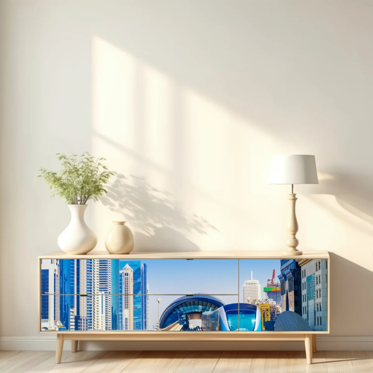 Repositionierbarer Aufkleber städtische u-bahn im sonnenschein Repositionierbarer Aufkleber städtische u-bahn im sonnenschein