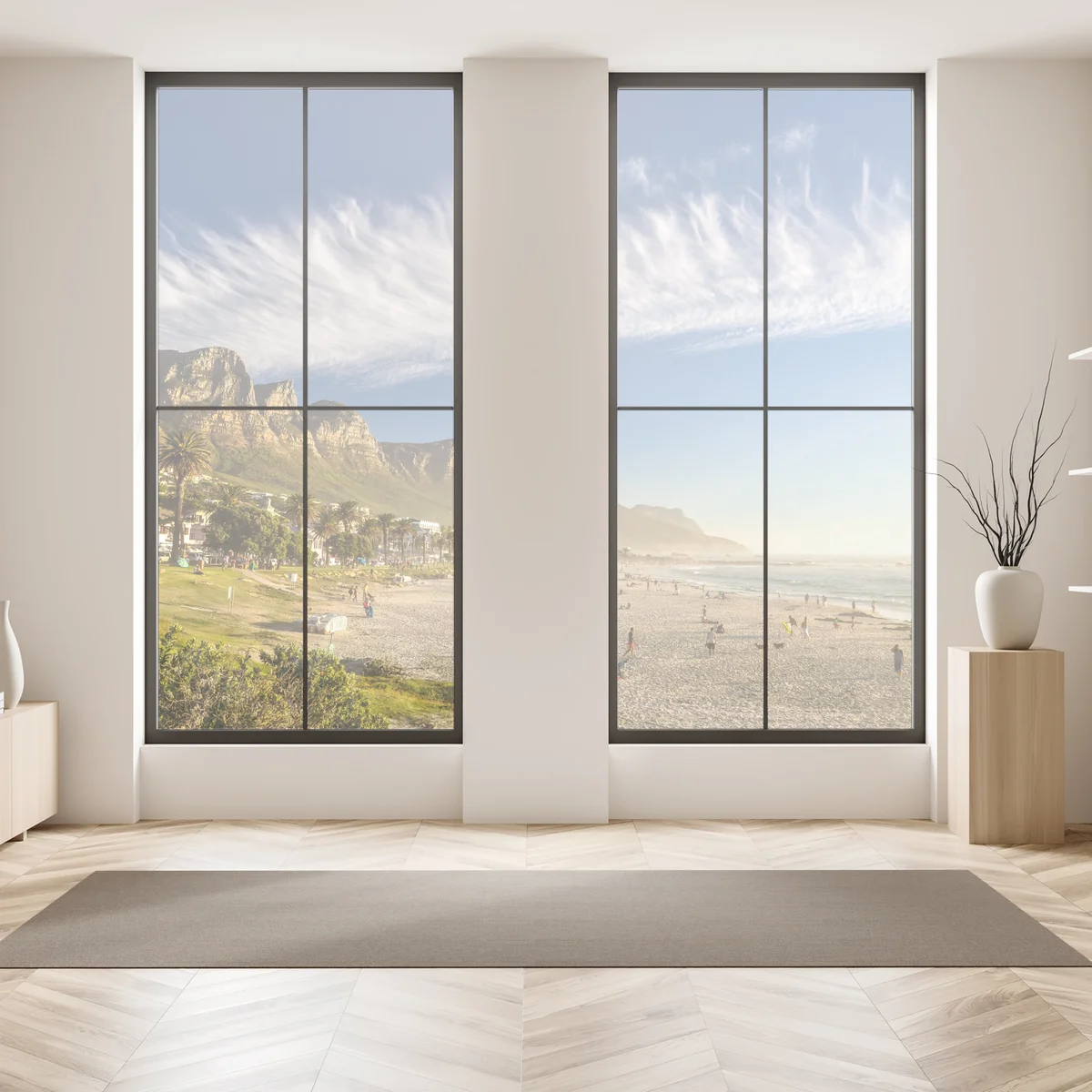 Fensteraufkleber sonnenstrand mit bergkulisse Fensteraufkleber sonnenstrand mit bergkulisse