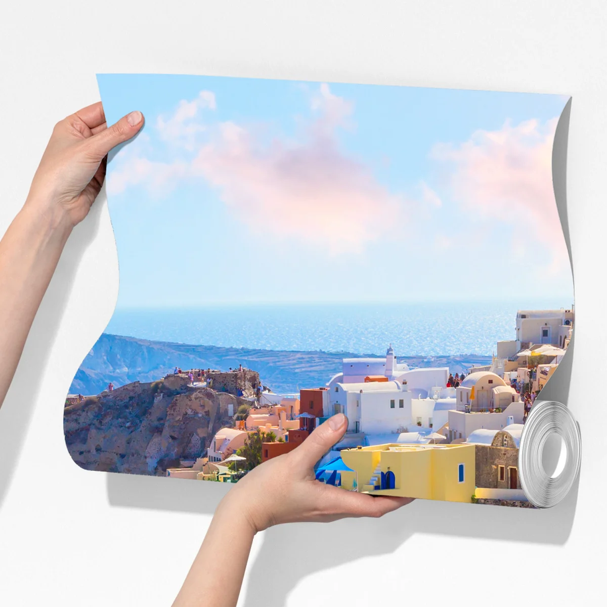 Fototapete Santorini blaue kuppeln und weiße häuser Fototapete Santorini blaue kuppeln und weiße häuser
