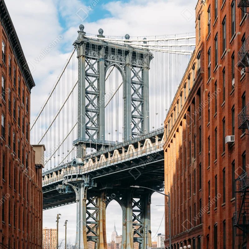 Fensteraufkleber Brooklyn brücke eingerahmt von backsteingebäuden Fensteraufkleber Brooklyn brücke eingerahmt von backsteingebäuden