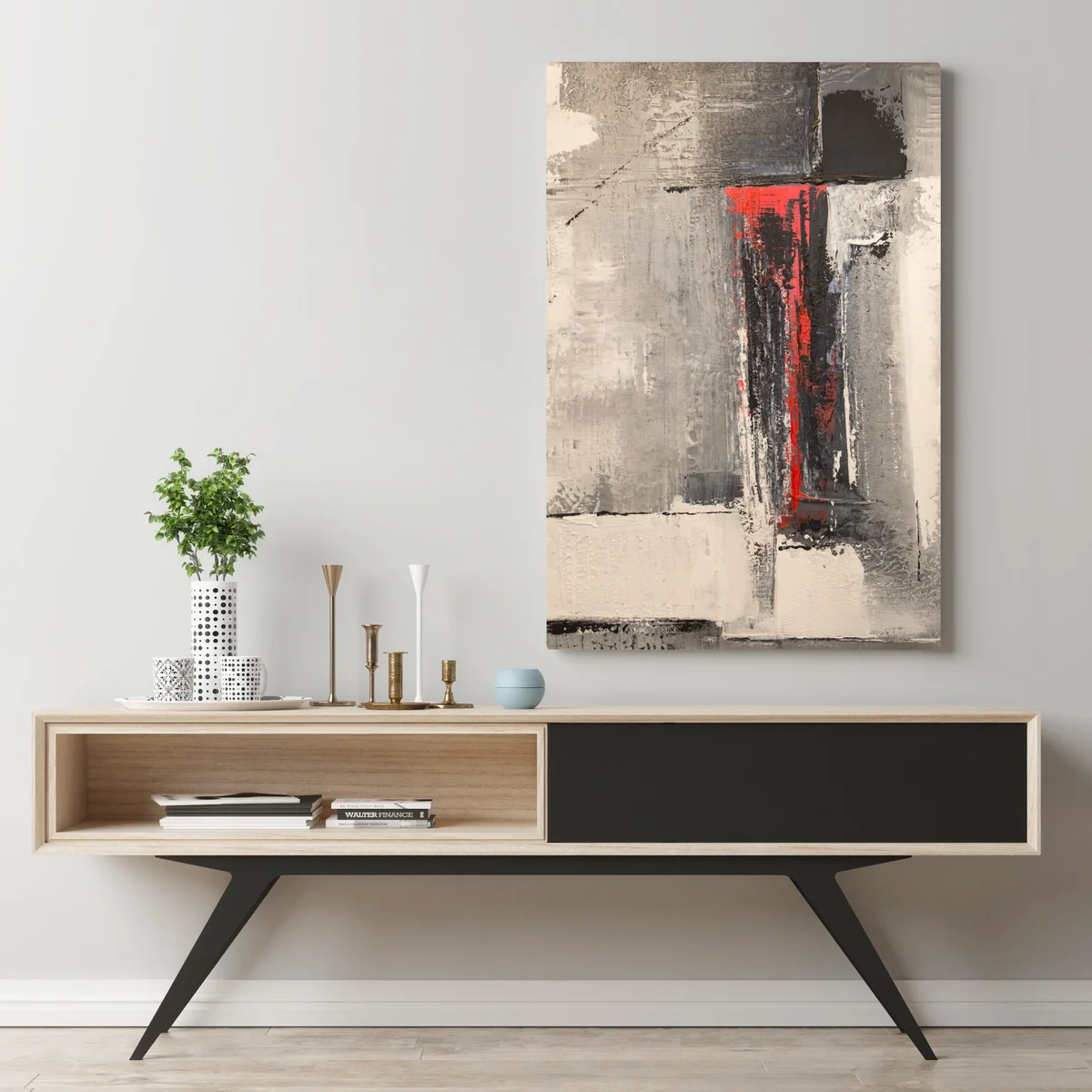 Leinwandbild strukturierte abstraktion mit rotem akzent Leinwandbild strukturierte abstraktion mit rotem akzent