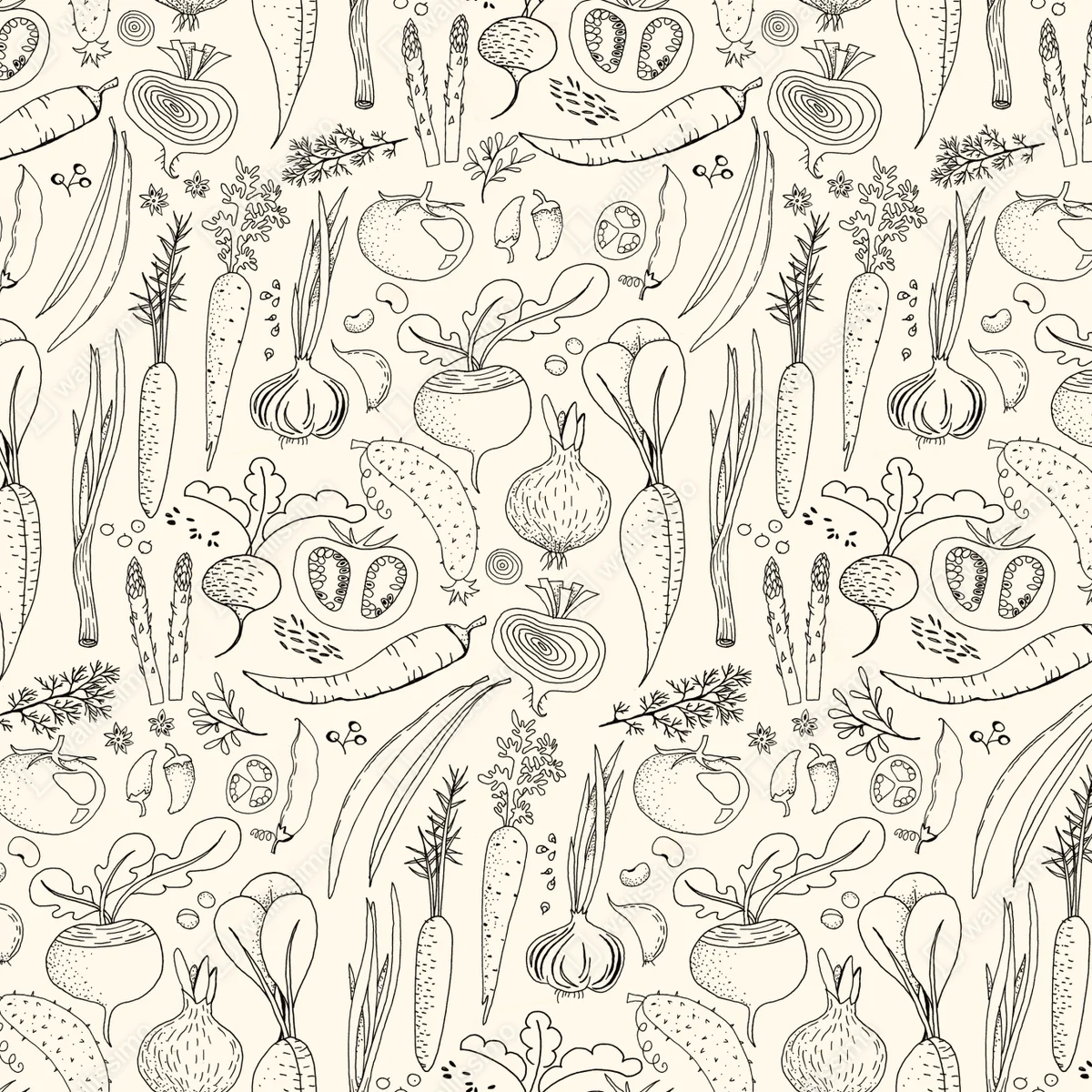 Poster handgezeichnetes gemüsemuster auf beigem hintergrund • Poster bei Wallnifity® Poster handgezeichnetes gemüsemuster auf beigem hintergrund • Poster bei Wallnifity®