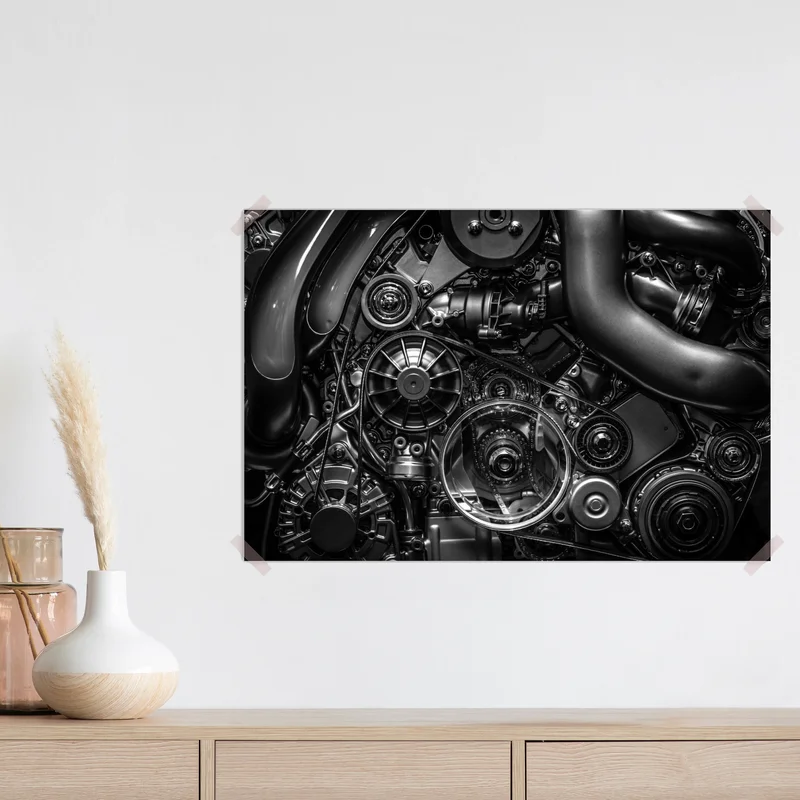 Poster präzise motor-nahaufnahme im industrial-stil Poster präzise motor-nahaufnahme im industrial-stil