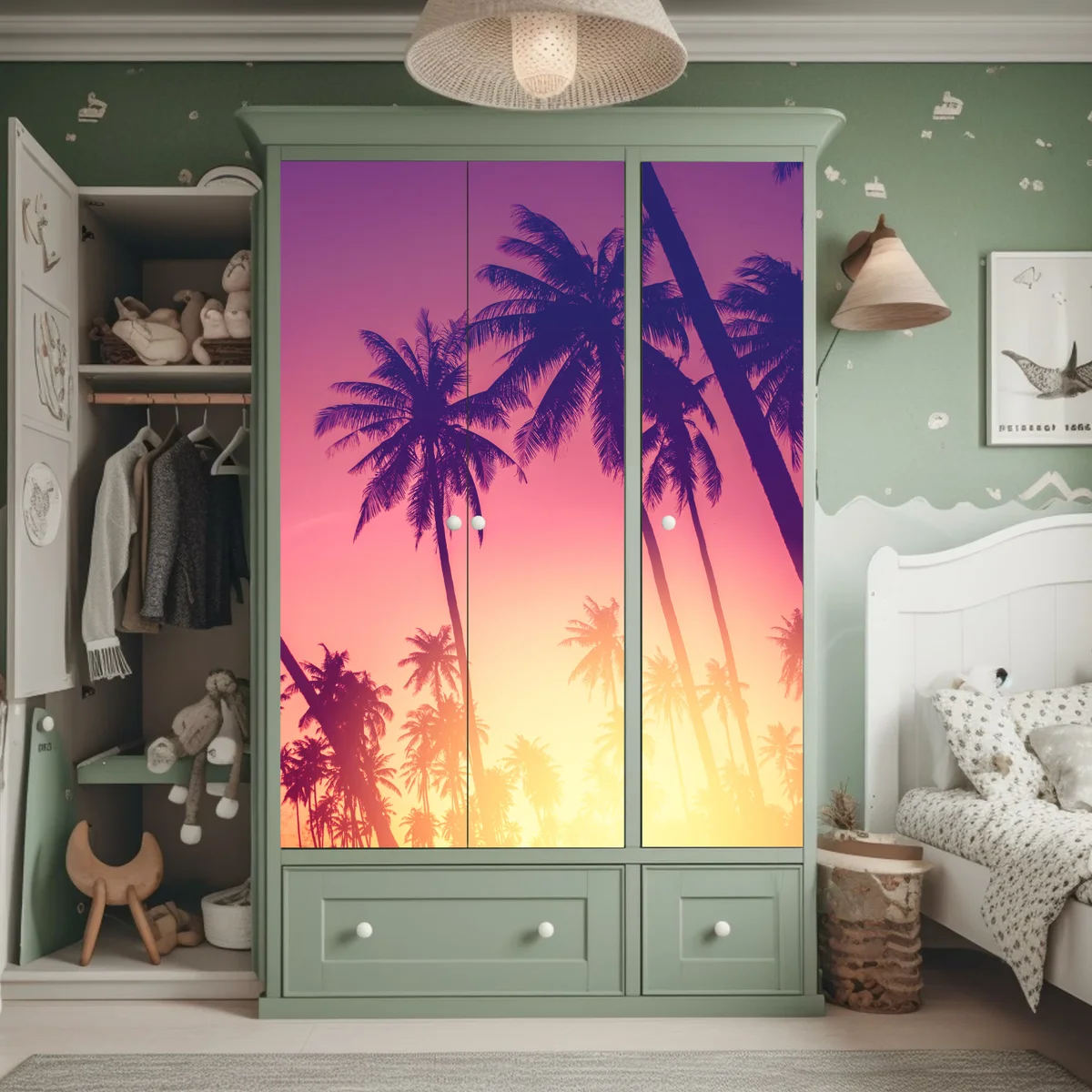 Schrankaufkleber tropischer sonnenuntergang mit palmensilhouette Schrankaufkleber tropischer sonnenuntergang mit palmensilhouette