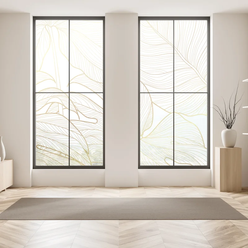 Fensteraufkleber goldene botanische blattzeichnung Fensteraufkleber goldene botanische blattzeichnung