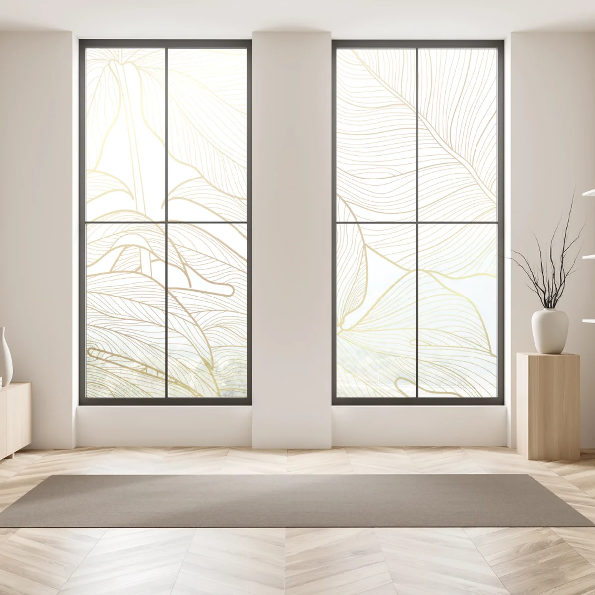 Fensteraufkleber goldene botanische blattzeichnung Fensteraufkleber goldene botanische blattzeichnung