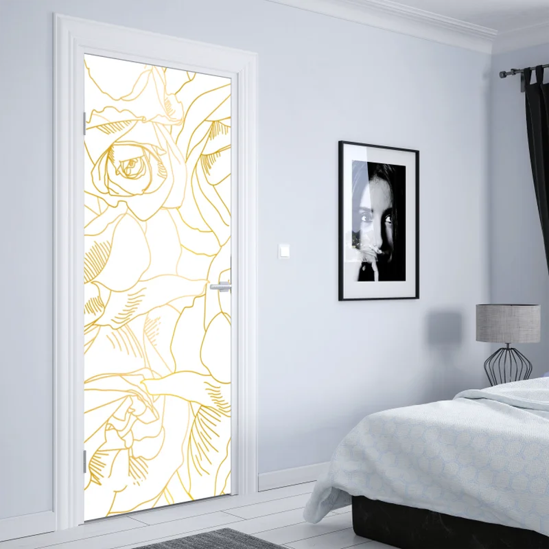 Türaufkleber goldene rosen linienzeichnung
