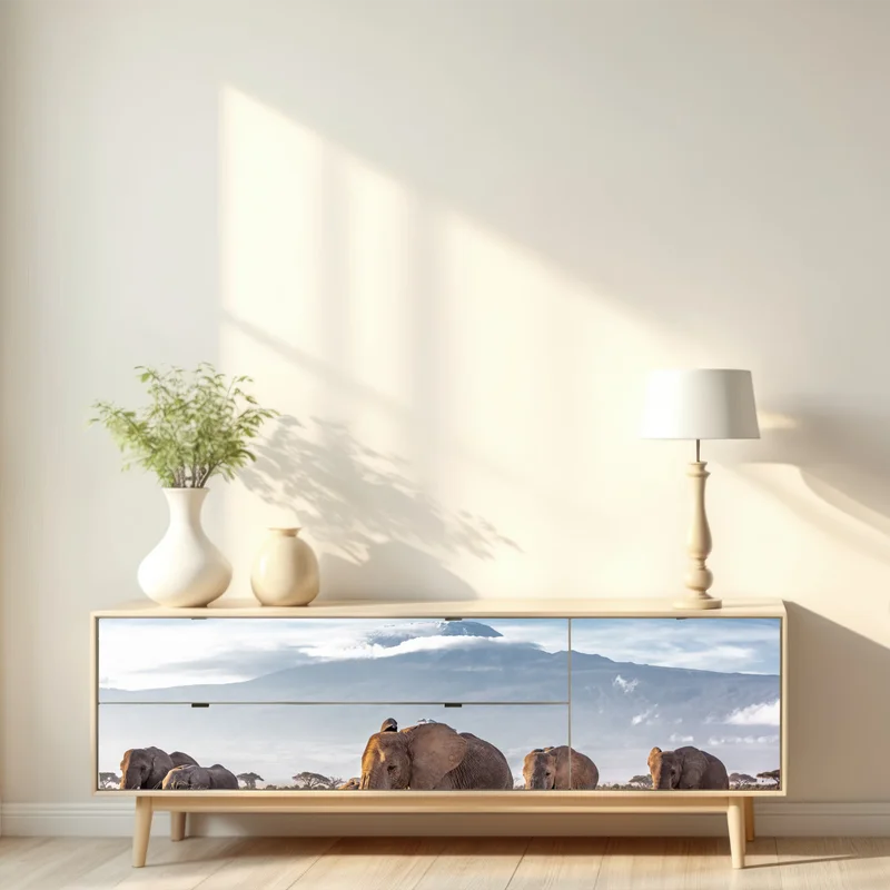 Repositionierbarer Aufkleber elefantenherde vor Kilimandscharo Repositionierbarer Aufkleber elefantenherde vor Kilimandscharo